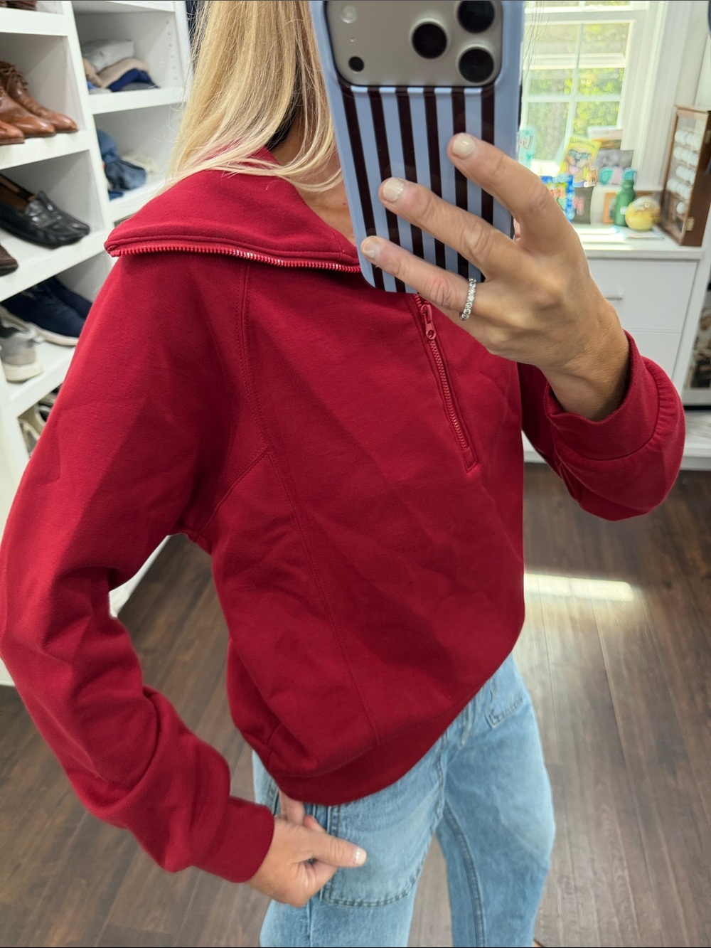 Amazon Women's Red Half-Zip Pullover Sweatshirt XS - Picture 3 of 8